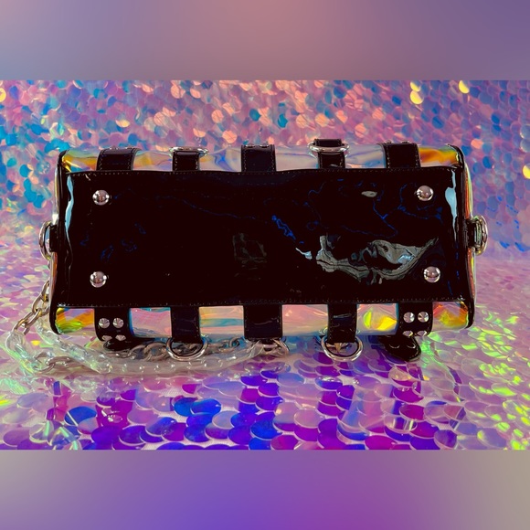 Pastel Goth Blk Rainbow Holographic Chains Buckle Bag - Picture 9 of 11